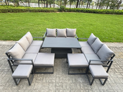 Fimous Aluminum Outdoor Patio Furniture Set With Adjustable Rising Lifting Dining Table 4 Footstools Dark Grey - image 1