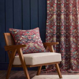 Morris & Co Strawberry Thief Jacquard Jacquard Floral Room Darkening Pencil Pleat Curtain Pair Berry (W)168Cm X (D)137Cm - thumbnail 4