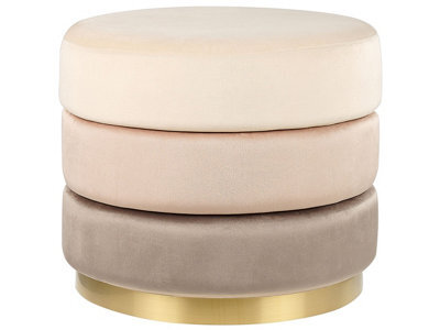 Beliani Ombre Beige Velvet Footstool Round 48 X 48 Cm With Gold Metal Base - image 1