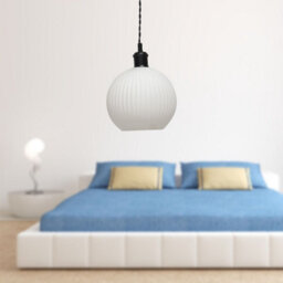 First Choice Lighting Set Of 2 Betchley - White Ribbed Glass Globe Black Retro Pendants - thumbnail 4