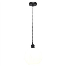 First Choice Lighting Set Of 2 Betchley - White Ribbed Glass Globe Black Retro Pendants - thumbnail 3