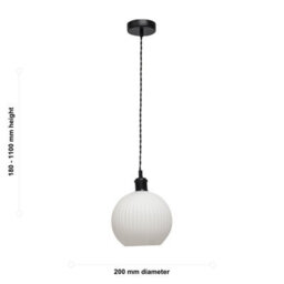 First Choice Lighting Set Of 2 Betchley - White Ribbed Glass Globe Black Retro Pendants - thumbnail 6