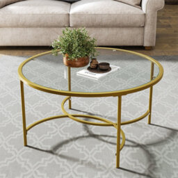 Living And Home Gold Modern Round Tempered Glass Coffee Table For Living Room Dia 800 mm - thumbnail 2