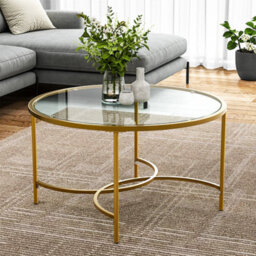 Living And Home Gold Modern Round Tempered Glass Coffee Table For Living Room Dia 800 mm - thumbnail 3