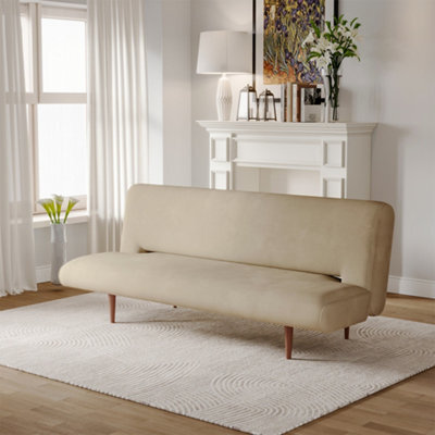 Living And Home Khaki Faux Suede 3 Seater Sofa Bed Couch Bed With Wood Legs D 118 Cm X W 202 Cm X H 42 Cm - image 1