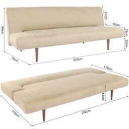 Living And Home Khaki Faux Suede 3 Seater Sofa Bed Couch Bed With Wood Legs D 118 Cm X W 202 Cm X H 42 Cm - thumbnail 6