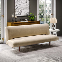 Living And Home Khaki Faux Suede 3 Seater Sofa Bed Couch Bed With Wood Legs D 118 Cm X W 202 Cm X H 42 Cm - thumbnail 2