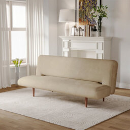 Living And Home Khaki Faux Suede 3 Seater Sofa Bed Couch Bed With Wood Legs D 118 Cm X W 202 Cm X H 42 Cm - thumbnail 1