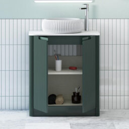 Royal Bathrooms Avenza 600mm Deep Moss Green Floor Standing Bathroom Vanity Unit 2 Door With Milan Basin - thumbnail 5