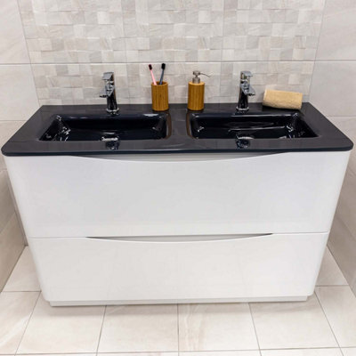 Plum&clay Eden Gloss White Floorstanding Vanity Unit With Grey Glass Basin (W)1200mm - image 1