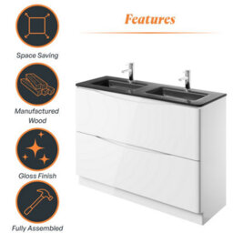 Plum&clay Eden Gloss White Floorstanding Vanity Unit With Grey Glass Basin (W)1200mm - thumbnail 8