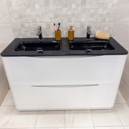 Plum&clay Eden Gloss White Floorstanding Vanity Unit With Grey Glass Basin (W)1200mm