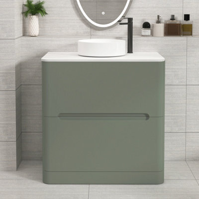 Royal Bathrooms Venice 800mm Sage Green Freestanding Bathroom Countertop Vanity Unit 2 Drawer With Art Basin - image 1