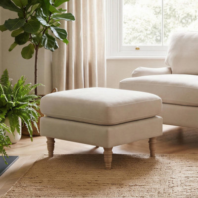 Furniturebox Uk Bernie Beige Chenille Fabric Footstool - image 1