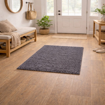 Uetian Dark Grey Shaggy Rug Thick Pile Soft Carpet For Doorway Bedside Area (60X110 Cm) - image 1