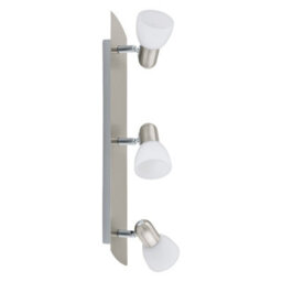 Elegant Wall 3-Spot Light With Satin Nickel Finish And White Glass Shades