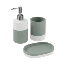 GoodHome Koros Gloss & Matt White & Sage Grey Ceramic Freestanding Soap Dispenser - thumbnail 2