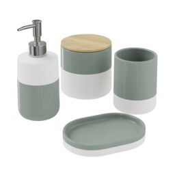 GoodHome Koros Gloss & Matt White & Sage Grey Ceramic Freestanding Soap Dispenser - thumbnail 4