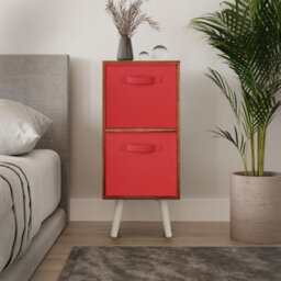 Urbn-Living Urbnliving 54Cm Height Teak Wooden 2 Tier Storage Bookcase White Legs Bedroom Red Inserts - thumbnail 2