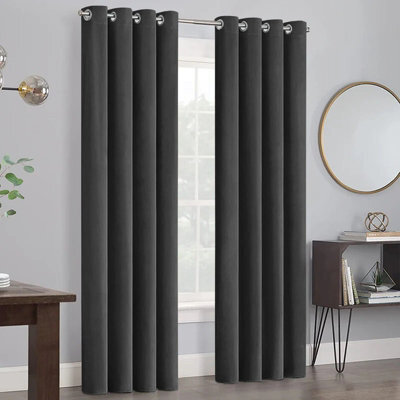 Moonlight Bedding Velvet Ring Top Curtains- Fully Lined Dim Out Blackout Pair, Ultra Soft Thermal Curtains (Charcoal, 66X90 Inch) - image 1