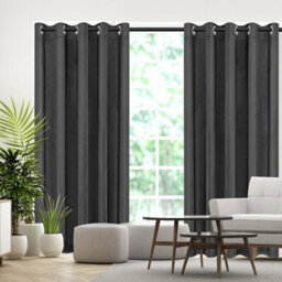 Moonlight Bedding Velvet Ring Top Curtains- Fully Lined Dim Out Blackout Pair, Ultra Soft Thermal Curtains (Charcoal, 66X90 Inch) - thumbnail 8