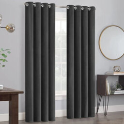 Moonlight Bedding Velvet Ring Top Curtains- Fully Lined Dim Out Blackout Pair, Ultra Soft Thermal Curtains (Charcoal, 66X90 Inch) - thumbnail 1