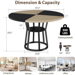 Round Dining Kitchen Table Storage Dinner Table Dining Room Living - thumbnail 2