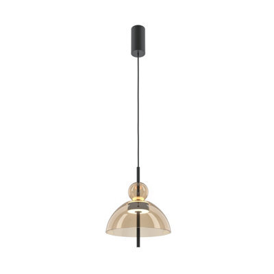 Luminosa Lighting Luminosa Bangkok I Modern 25Cm Dome Pendant Ceiling Light Black 3000K 1300Lm Cognac Shade - image 1