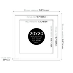 "20X20"" White Picture Frame - 20X20"" Square Frame With 18X18"" Mount For 20X20""/18X18"" Pictures Moderrn Style Thin Edge, 1 Pack" - thumbnail 2