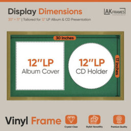 "30X17"" Gold Classic Vinyl Record Frame With Emerald Mount For 12 Inch Lp Album Cover & Disc - Ak Frames" - thumbnail 2