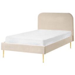Beliani Bed Velvet Flayat 120 X 200 Cm (Eu Small Double) Light Beige - thumbnail 1