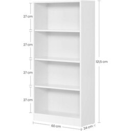 Songmics 4 Tier Bookcase With Adjustable Shelves, Children's Bookshelf And Storage Unit, Organizing Rack, For Home Office, White - thumbnail 2