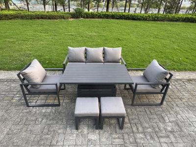 Fimous 6-Piece Aluminium Garden Furniture Sets With Adjustable Rising Lifting Dining Table 2 Chairs 2 Small Footstools - image 1