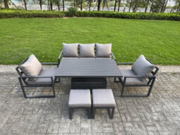 Fimous 6-Piece Aluminium Garden Furniture Sets With Adjustable Rising Lifting Dining Table 2 Chairs 2 Small Footstools - thumbnail 1