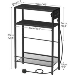 42X18X65Cm Black Charging Station Bedside Side Table - thumbnail 2