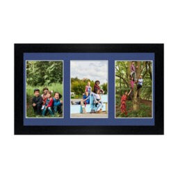 AK Frames 40X20Cm Black Modern Multi Photo Frame With Blue Mount - Holds 3 Apertures (3X) 6X4 Photos - thumbnail 1