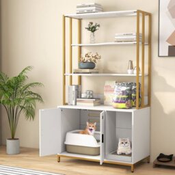 Costway Cat Litter Box Enclosure 154Cm Hidden Cat Washroom Furniture-White - thumbnail 2