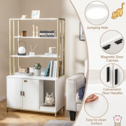 Costway Cat Litter Box Enclosure 154Cm Hidden Cat Washroom Furniture-White - thumbnail 6