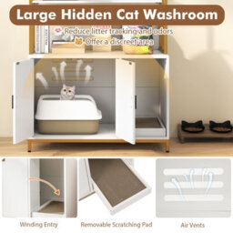 Costway Cat Litter Box Enclosure 154Cm Hidden Cat Washroom Furniture-White - thumbnail 3