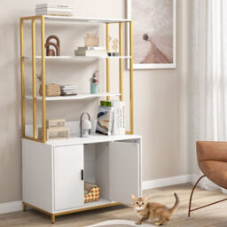 Costway Cat Litter Box Enclosure 154Cm Hidden Cat Washroom Furniture-White - thumbnail 4
