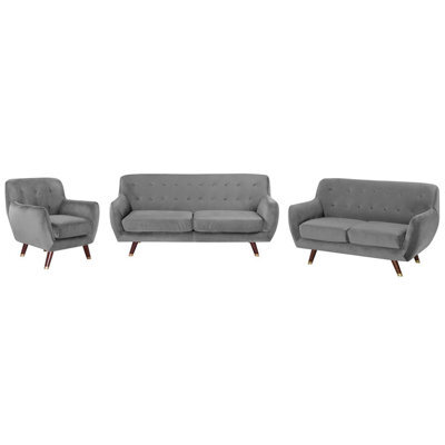 Beliani Living Room Set 6 Seater Bodo Velvet Grey - image 1