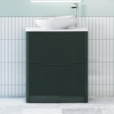 Royal Bathrooms Avenza 600mm Deep Moss Green Floor Standing Countertop Bathroom Vanity Unit 2 Drawer With Nova Basin - image 1