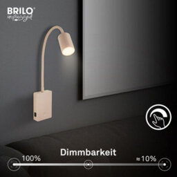 Briloner Reading Wall Light Beige 2W 150Lm 3000K Rechargeable Lamp Stick On Dimmer Adjustable - thumbnail 3