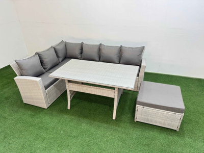 Fimous 7 Seater Rattan Garden Furniture Set Outdoor Patio Dining Corner Sofa Sets With Dining Table Big Footstool Light Grey Mixed - image 1