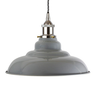 French Grey St Edmund's Painted Dome Pendant Light With Nickel Lamp Holder And Grey Twisted Cable - Se Home - image 1