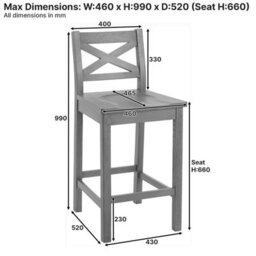 The Furniture Market Cotswold Rustic Oak Cross Back Bar Stool - thumbnail 6