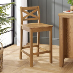 The Furniture Market Cotswold Rustic Oak Cross Back Bar Stool - thumbnail 1