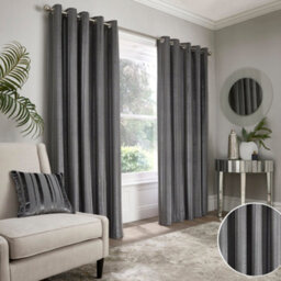 Appletree Conrad Striped Woven Pair Of Dark Grey Eyelet Curtains - thumbnail 4