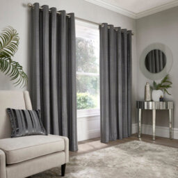 Appletree Conrad Striped Woven Pair Of Dark Grey Eyelet Curtains - thumbnail 1