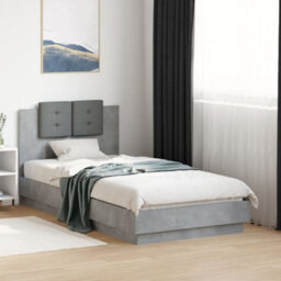 Berkfield Bed Frame With Led Without Mattress Concrete Grey 75X190 Cm Small Single - thumbnail 4